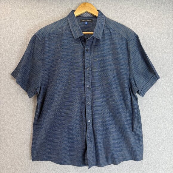 Vince Camuto Blue Textured Short‎ Sleeve Button-Up Shirt Collared Mens Size XL - Picture 1 of 13